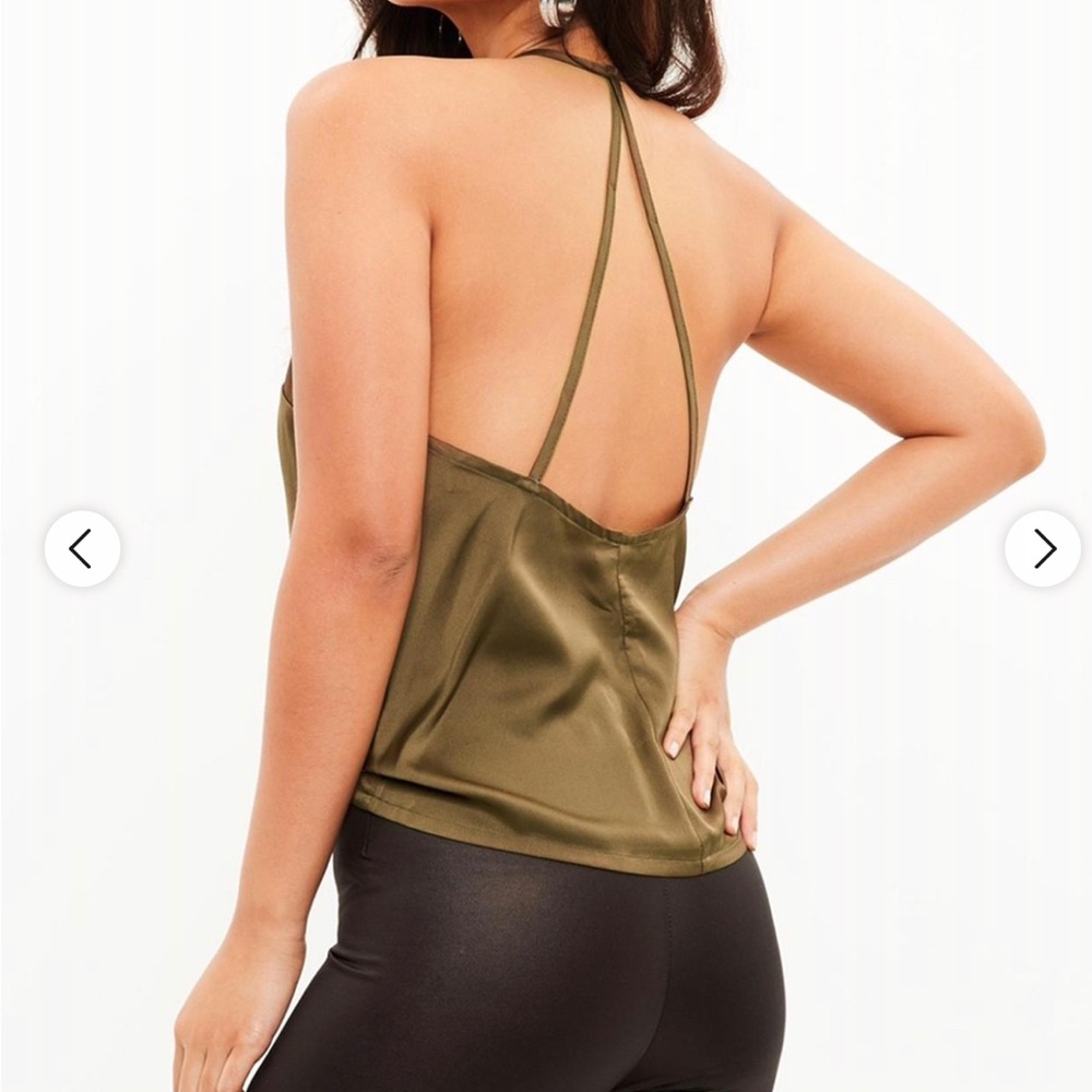 Missguided Cami Top With Lace Bralet Dark Green Khaki Strappy Sleeveless UK 8 - Picture 2 of 13